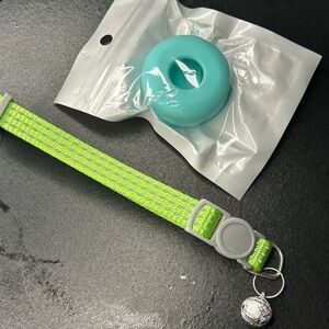 Green Reflective Dog Collar with Blue air tag Holder